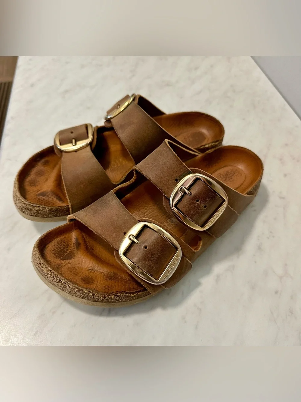 Women's Brown Double-Buckle Slide Sandals